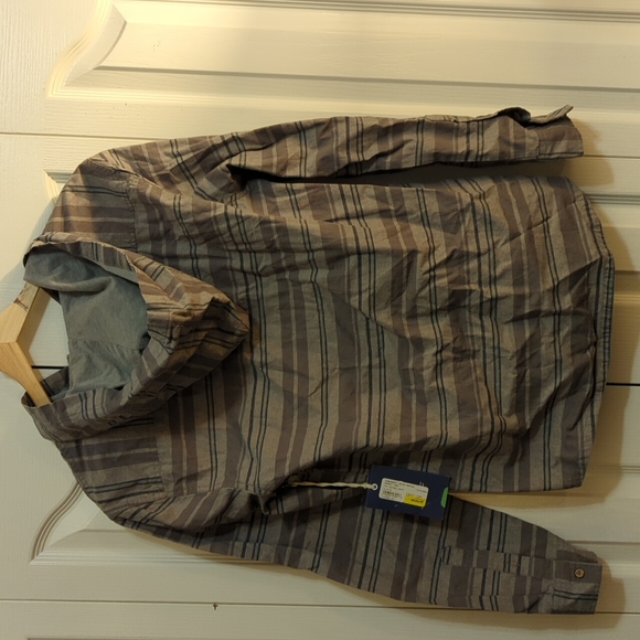 Men's Small Tentree Long Sleeve Linen Hooded Okapi Stripe Shirt - Picture 4 of 4